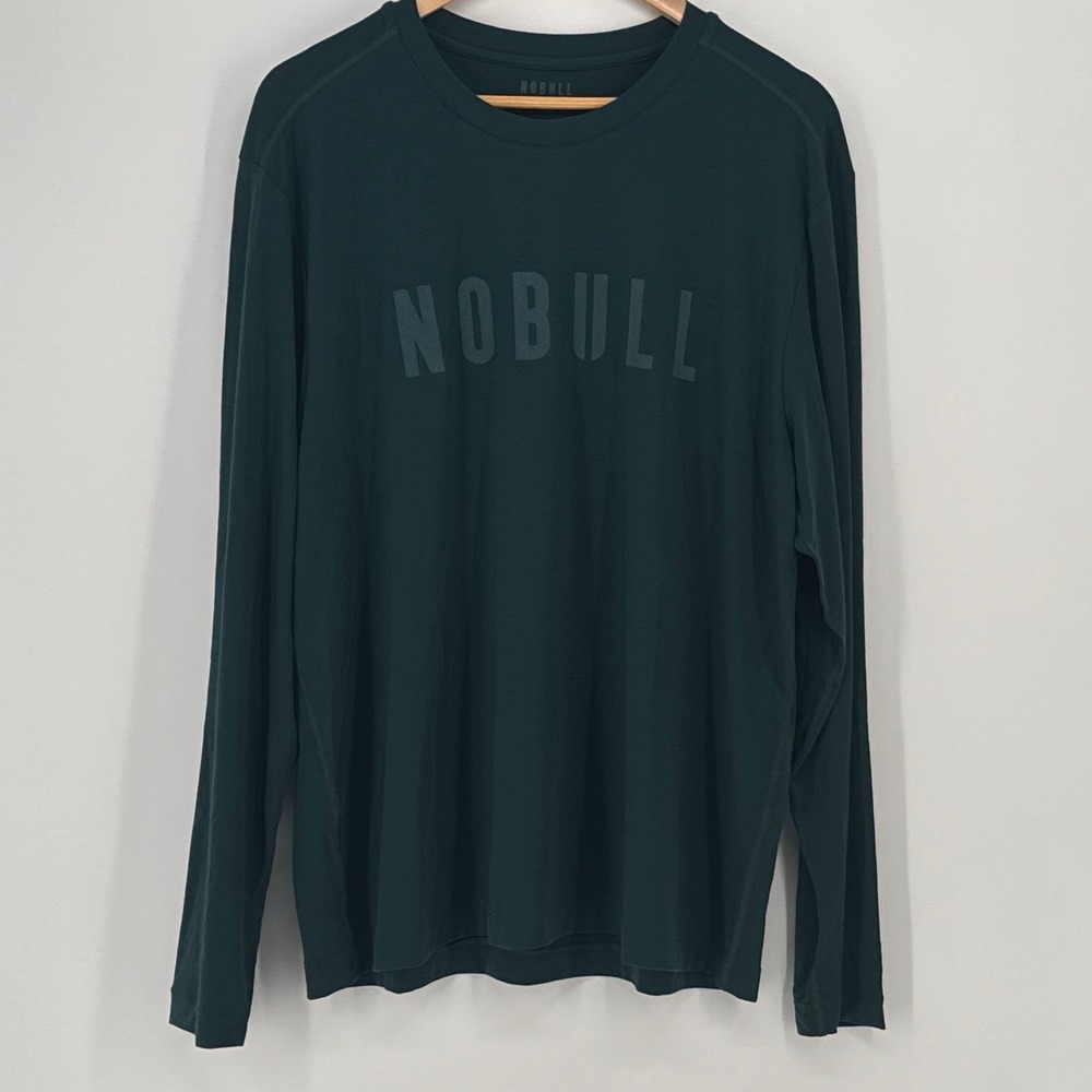 NOBULL Performance Men Long Sleeve Shirt XL Green Tonal Logo Activewear